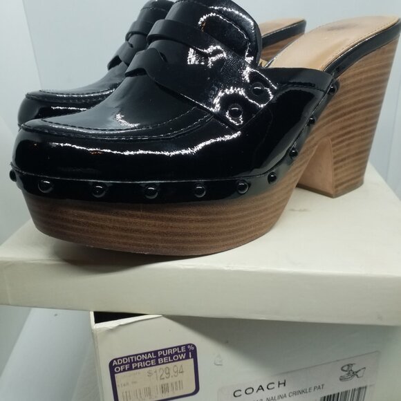 COACH Black NALINA Patent Leather Platform Clogs Size 8 - Picture 2 of 6